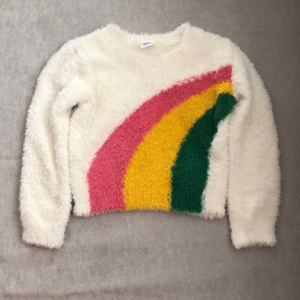NWOT Harper Canyon Kids Rainbow White Fleece Pullover Sweater 2